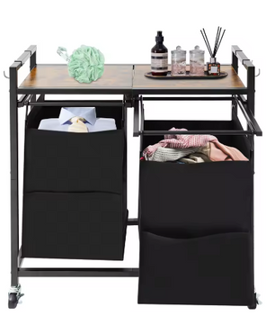 2-Delige Wasmand met Wielen en Bovenplank – Dubbel Compartiment