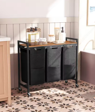 3-Compartiment Wasmand met Deksel – 3 × 40 L, Verrijdbaar en Praktisch