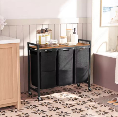 3-Compartiment Wasmand met Deksel – 3 × 40 L, Verrijdbaar en Praktisch