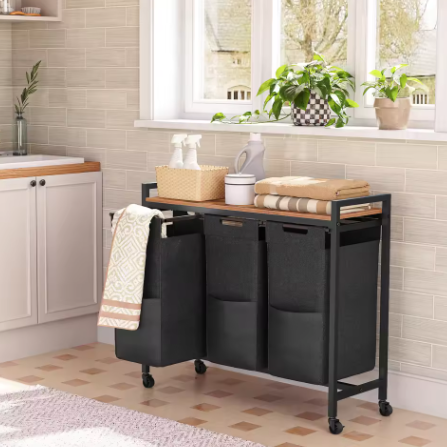 3-Compartiment Wasmand met Deksel – 3 × 40 L, Verrijdbaar en Praktisch