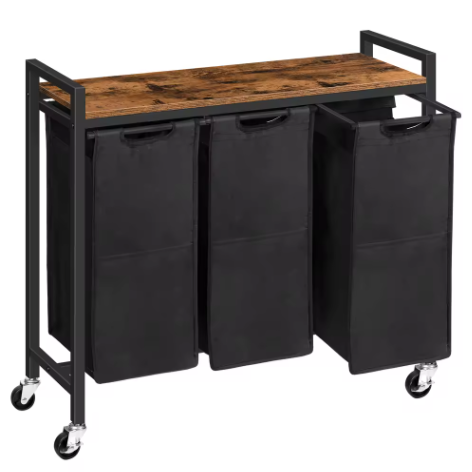 3-Compartiment Wasmand met Deksel – 3 × 40 L, Verrijdbaar en Praktisch