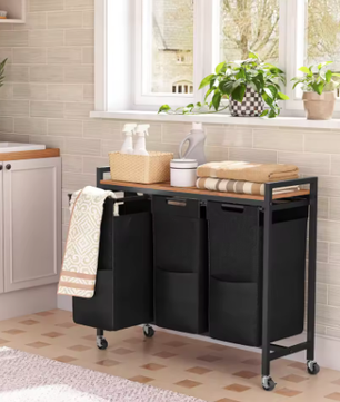 3-Compartiment Wasmand met Deksel – 3 × 40 L, Verrijdbaar en Praktisch