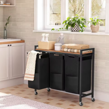 3-Compartiment Wasmand met Deksel – 3 × 40 L, Verrijdbaar en Praktisch