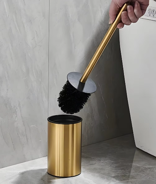 Ronde Toiletborstel van Roestvrij Staal – Goudkleurig, Lange Steel en Zware Basis