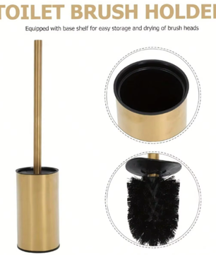 Ronde Toiletborstel van Roestvrij Staal – Goudkleurig, Lange Steel en Zware Basis