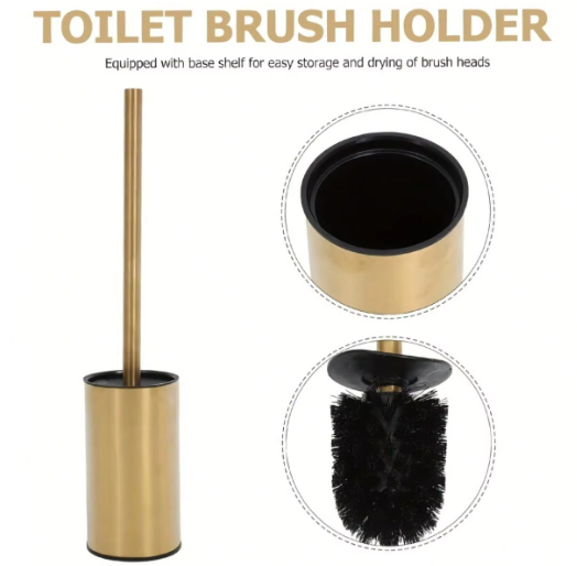 Ronde Toiletborstel van Roestvrij Staal – Goudkleurig, Lange Steel en Zware Basis