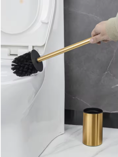 Ronde Toiletborstel van Roestvrij Staal – Goudkleurig, Lange Steel en Zware Basis