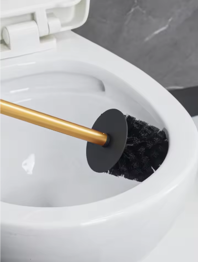 Ronde Toiletborstel van Roestvrij Staal – Goudkleurig, Lange Steel en Zware Basis