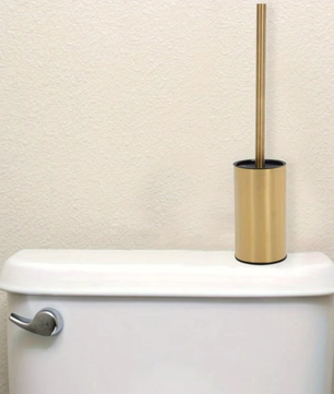 Ronde Toiletborstel van Roestvrij Staal – Goudkleurig, Lange Steel en Zware Basis