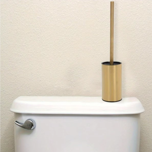 Ronde Toiletborstel van Roestvrij Staal – Goudkleurig, Lange Steel en Zware Basis