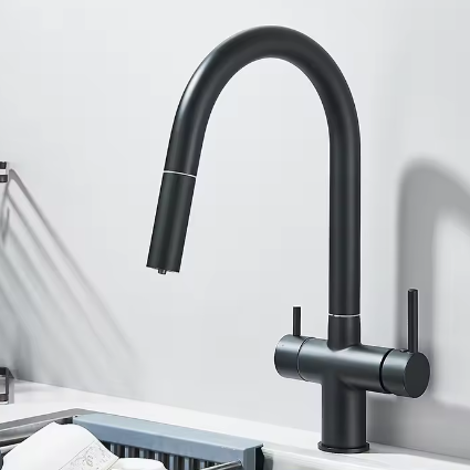 Roestvrijstalen Keukenkraan – 360° Draaibaar, Warm en Koud, Dubbele Handgreep