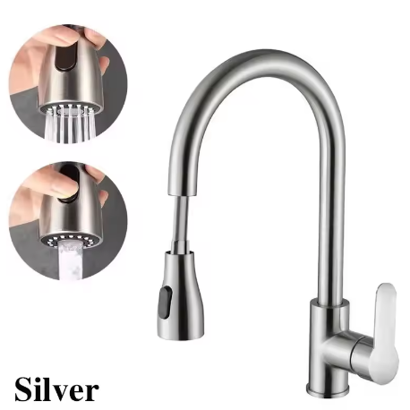 Keukenkraan Geborsteld Nikkel – Uittrekbaar, Warm en Koud, 2-Modi Sproeikop