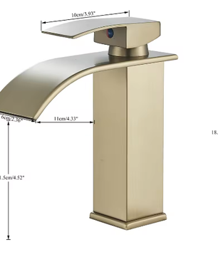 Geborsteld Gouden Wastafelkraan – Elegante Waterval Badkamerkraan met Enkele Hendel