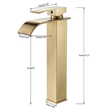 Geborsteld Gouden Wastafelkraan – Elegante Waterval Badkamerkraan met Enkele Hendel