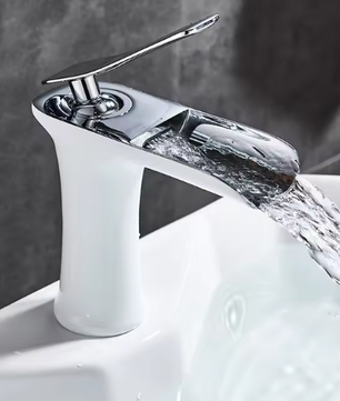 Waterval Wastafelkraan Enkele Hendel Badkamerkraan Messing Zilver