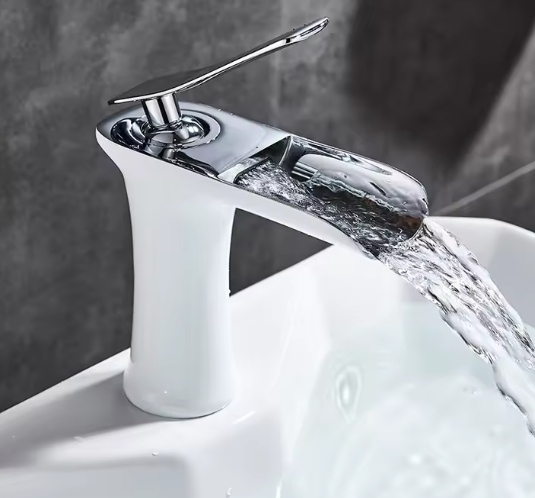 Waterval Wastafelkraan Enkele Hendel Badkamerkraan Messing Zilver