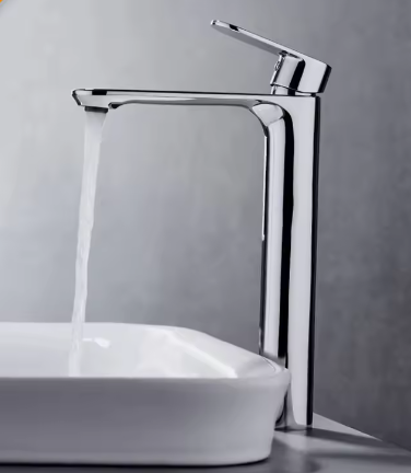 Hoge Wastafelmengkraan Badkamer – Messing Kraan met Enkele Hendel, Warm en Koud Water