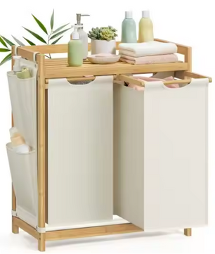 Wasmand met 2 Compartimenten en Opbergplank – Bamboe Frame 100 L