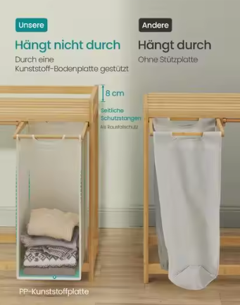 Wasmand met 2 Compartimenten en Opbergplank – Bamboe Frame 100 L