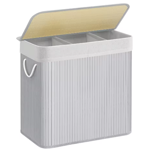 Wasmand van Bamboe met Deksel en 3 Sorteervakken – 150 L