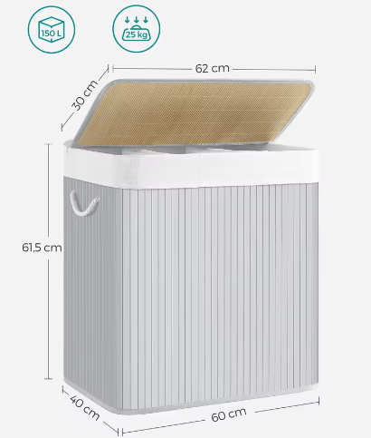 Wasmand van Bamboe met Deksel en 3 Sorteervakken – 150 L