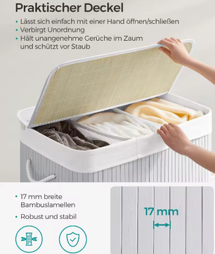 Wasmand van Bamboe met Deksel en 3 Sorteervakken – 150 L