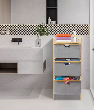 3-Laags Bamboe Wasmand met Laden en Opbergplateau – Ruimtebesparend