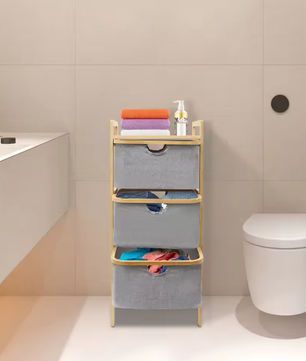 3-Laags Bamboe Wasmand met Laden en Opbergplateau – Ruimtebesparend