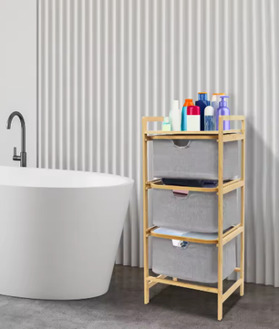 3-Laags Bamboe Wasmand met Laden en Opbergplateau – Ruimtebesparend