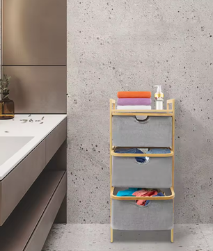 3-Laags Bamboe Wasmand met Laden en Opbergplateau – Ruimtebesparend