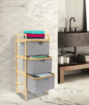 3-Laags Bamboe Wasmand met Laden en Opbergplateau – Ruimtebesparend