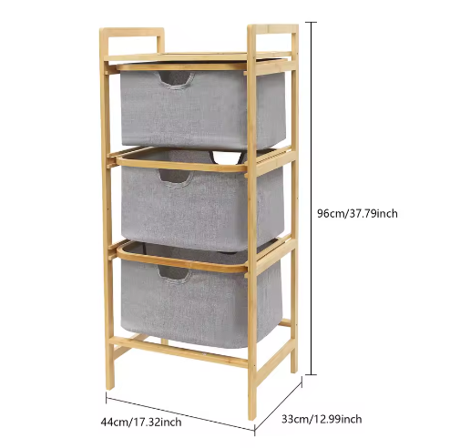 3-Laags Bamboe Wasmand met Laden en Opbergplateau – Ruimtebesparend