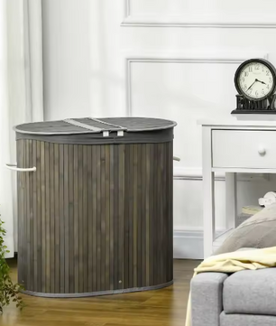 Bamboe Wasmand met Deksel – 100L, 2 Vakken en Uitneembare Waszakken
