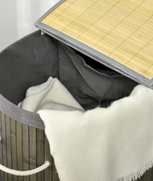 Bamboe Wasmand met Deksel – 100L, 2 Vakken en Uitneembare Waszakken