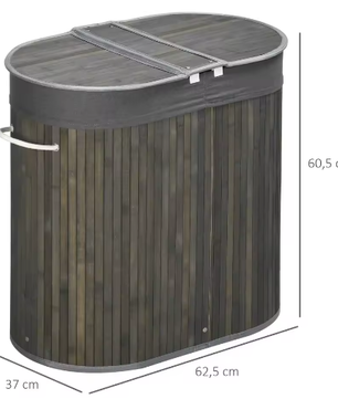 Bamboe Wasmand met Deksel – 100L, 2 Vakken en Uitneembare Waszakken