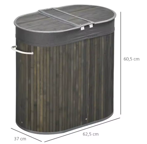 Bamboe Wasmand met Deksel – 100L, 2 Vakken en Uitneembare Waszakken