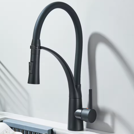 Zwarte Uittrekbare Keukenkraan met Mengkraan – Warm en Koud Water