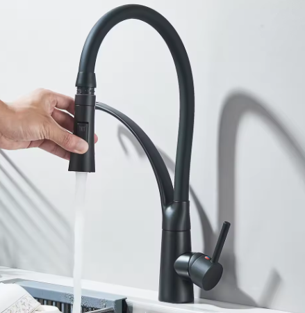Zwarte Uittrekbare Keukenkraan met Mengkraan – Warm en Koud Water