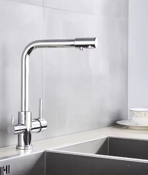 3-Weg Keukenkraan met Filter – Messing, Warm en Koud, Dubbele Hendel