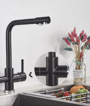 3-Weg Keukenkraan met Filter – Messing, Warm en Koud, Dubbele Hendel