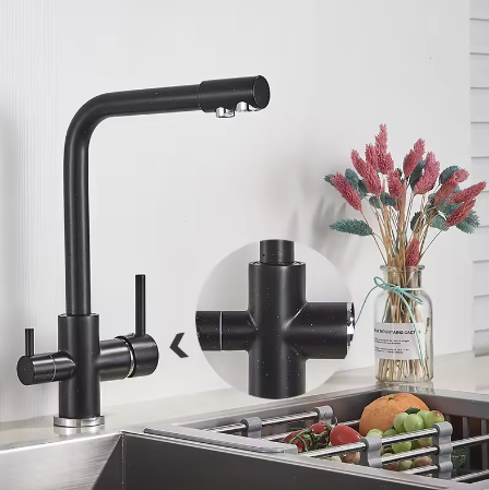 3-Weg Keukenkraan met Filter – Messing, Warm en Koud, Dubbele Hendel