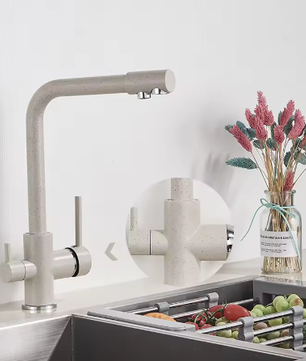 3-Weg Keukenkraan met Filter – Messing, Warm en Koud, Dubbele Hendel