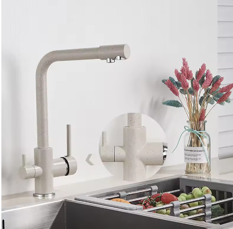 3-Weg Keukenkraan met Filter – Messing, Warm en Koud, Dubbele Hendel