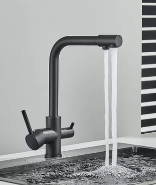 3-Weg Keukenkraan met Filter – Messing, Warm en Koud, Dubbele Hendel