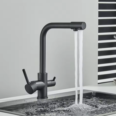 3-Weg Keukenkraan met Filter – Messing, Warm en Koud, Dubbele Hendel