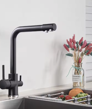 3-Weg Keukenkraan met Filter – Messing, Warm en Koud, Dubbele Hendel