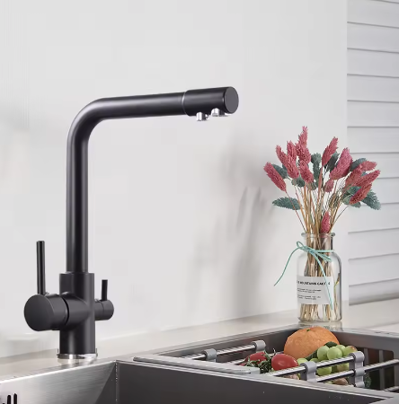 3-Weg Keukenkraan met Filter – Messing, Warm en Koud, Dubbele Hendel