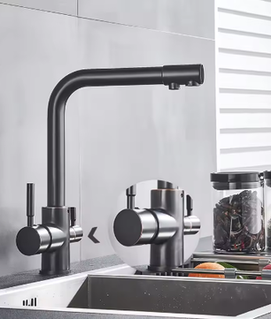 3-Weg Keukenkraan met Filter – Messing, Warm en Koud, Dubbele Hendel