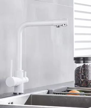 3-Weg Keukenkraan met Filter – Messing, Warm en Koud, Dubbele Hendel