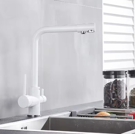 3-Weg Keukenkraan met Filter – Messing, Warm en Koud, Dubbele Hendel